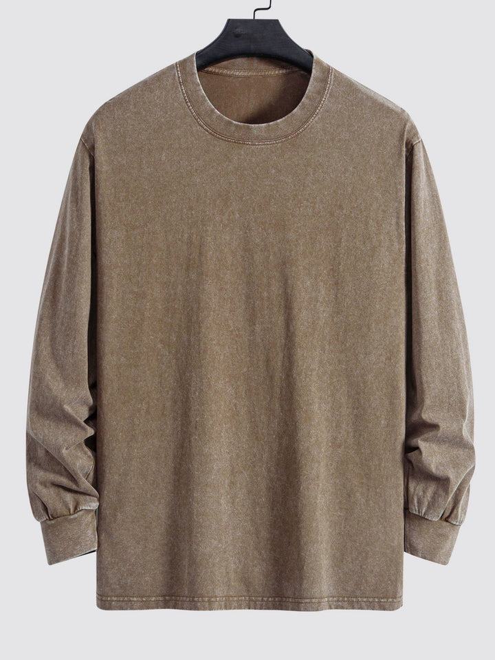 Relax Fit Long Sleeve Washed Distressed T-Shirt