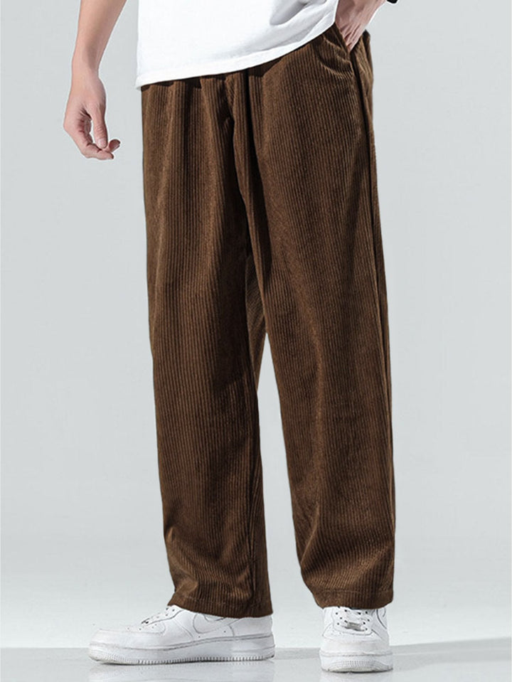 Long Sleeved Contrast Corduroy Hooded Shirt & Straight Leg Corduroy Pants