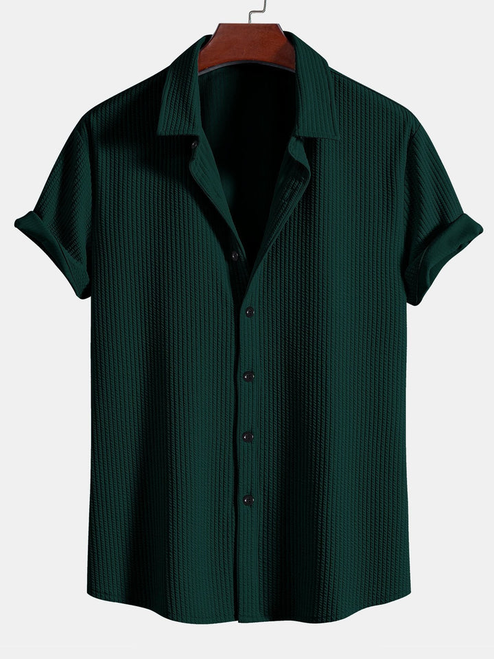 Muscle Fit Ribbed Button Up Shirt & Shorts