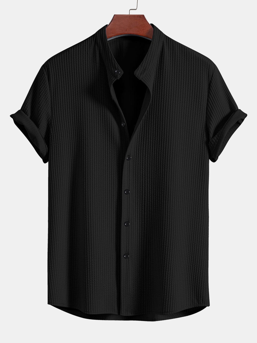 Muscle Fit Ribbed Stand Collar Shirt & Shorts
