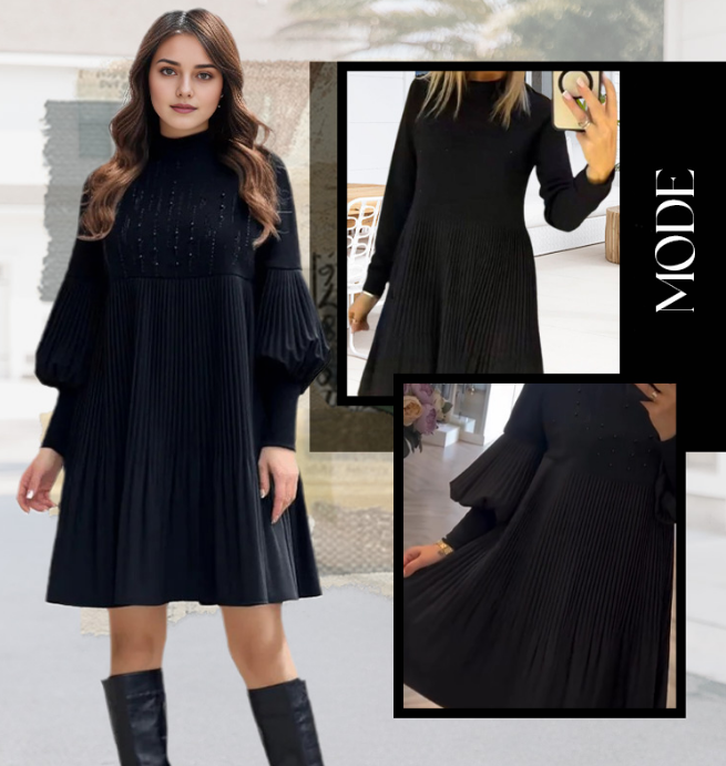 Marlene | Plus-Size Dress with Stand Collar and Lantern Sleeves